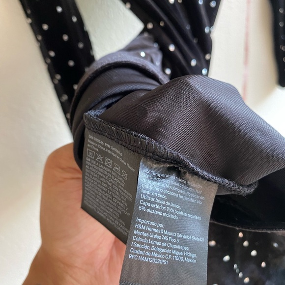 H&M Black Boat Neck Velvet Dress with silver studded Dots - Picture 4 of 7